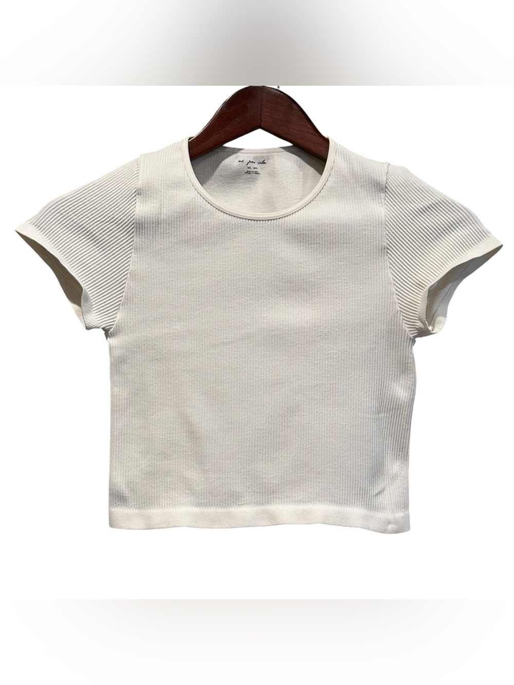 Out From Under White Ribbed Knit Cropped Round Neck Pullover Baby Tee Size M/L
